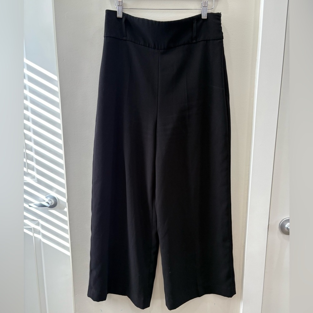 Zara Black High Waist Crop Wide Leg Pants Medium High-Rise Cropped Trousers - Picture 2 of 16